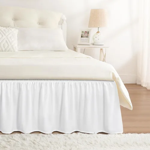 Vista 29 de Falda de cama RIMELA tamaño Queen color verde bebé con caída de 15 pulgadas, falda elástica envolvente, volante que protege contra el polvo
