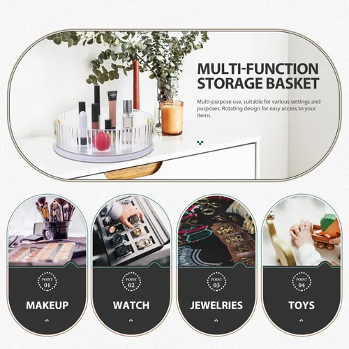 Vista 9 de Kichvoe Bandeja giratoria de almacenamiento de cosméticos, organizador de escritorio para maquillaje, cuidado de la piel, artículos diversos, diseño