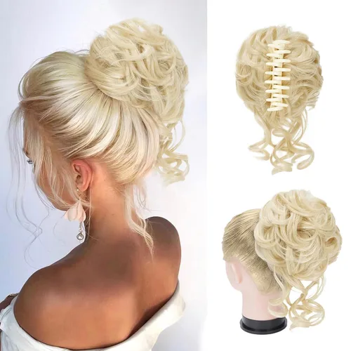 Vista 17 de Extensiones de cabello con clip de pinza para el cabello de moño, accesorios para el cabello para mujer, extensiones de cabello rizado