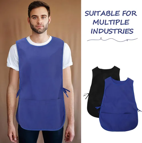 Vista 3 de 2 delantales de trabajo para adultos, para hombres y mujeres, resistentes al aceite, delantales de cocina y barbero con bolsillos, uniformes