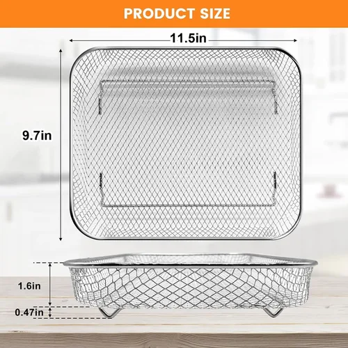 Vista 2 de Cesta de repuesto para freidora de aire Nuwave Bravo XL tostadora inteligente horno, 11.5 x 9.7 pulgadas, malla antiadherente, cesta de acero
