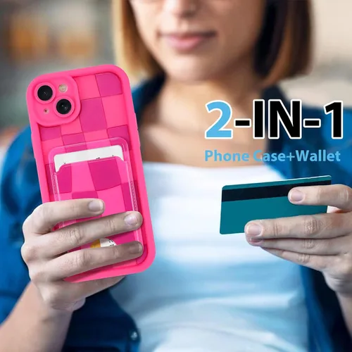 Vista 7 de KANGHAR Compatible con iPhone 13 Funda, Cartera de Silicona a Cuadros con Bonito Patrón, Tarjetero y Protección de Cámara, Suave, Delgada, a Prueba