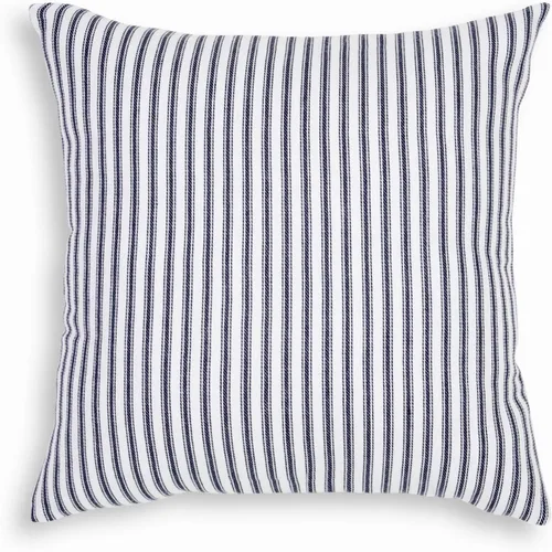 Vista 2 de Juego de 2 fundas de almohada cuadradas decorativas de algodón tejido a rayas azul marino y blanco de 18 x 18 pulgadas