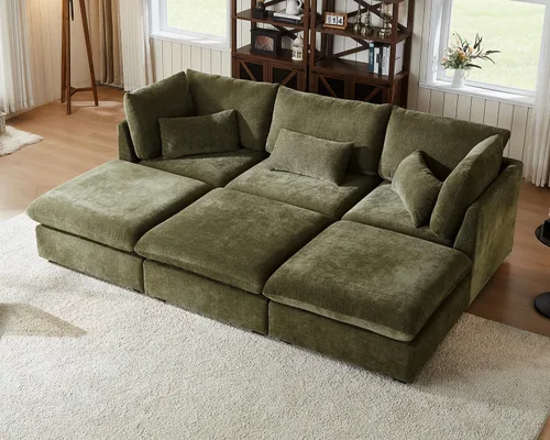 Vista 38 de Sofá modular de pana de gran tamaño de 77 pulgadas, sofá modular de nube lavable con otomana, sofás seccionales de 3 plazas para sala de estar