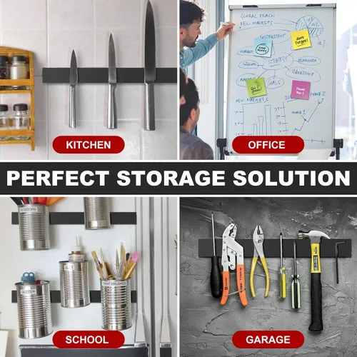 Vista 6 de Tira magnética, tiras magnéticas flexibles con parte trasera adhesiva (paquete de 10, 6 x 1 pulgadas), cinta magnética adhesiva fuerte para cocina