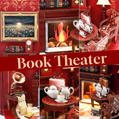 Vista 2 de Book Nook for Adults, Miniature Dolls House, 3D Booknook Puzzle LED Light and Action Figures, Diorama Kit for Bookcase Decoration, Christmas
