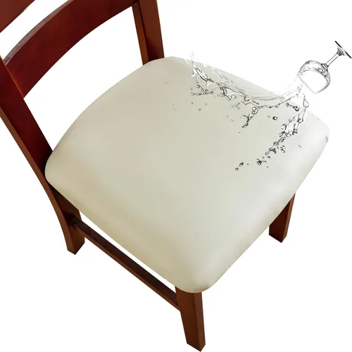 Vista 24 de Genina Juego de 6 fundas de asiento impermeables de piel sintética para sillas de comedor, fundas de asiento de silla, fundas de asiento elásticas
