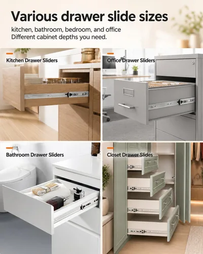 Vista 4 de Gobrico Diapositivas de cajón de 22 pulgadas, cierre suave automático, extensión completa, rodamiento de bolas, guías para gabinete de cocina