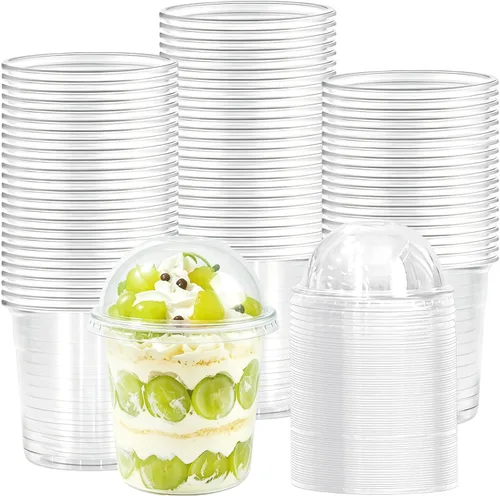 Vista 10 de Jnnzzggu 50 vasos de plástico desechables de 8 onzas con tapas de cúpula, taza de postre transparente, mini recipientes de aperitivo de parfait