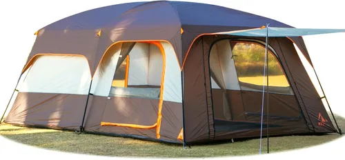 Vista 18 de KTT Extra Large Tent 8-10-12-14 Person(A),Family Cabin Tents,2 Rooms,3 Doors and 3 Windows with Mesh,Straight Wall,Waterproof,Double Layer,Big Tent