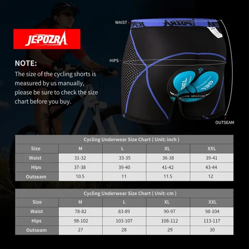 Vista 4 de JEPOZRA Ropa interior de ciclismo para hombre, 3D, acolchados, pantalones cortos de ciclismo transpirables de secado rápido