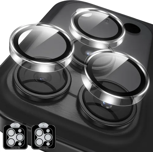 Vista 42 de YWXTW Diseñado para iPhone 14 Pro/iPhone 14 Pro Max Protector de Lente de Cámara Brillante, [Nuevo Diseño con Purpurina] Vidrio Templado de Metal