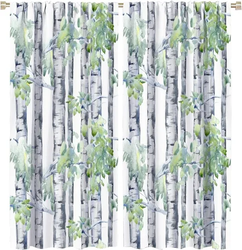 Vista 91 de Cortina opaca de bosque de verano, diseño de ramas de bosque, con bolsillo para barra, cortinas farbic con bolsillo para barra, comedor, cafetería