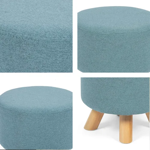 Vista 6 de Homebeez Taburete otomano redondo con reposapiés, reposapiés de tela pequeño con patas de madera antideslizantes, color azul