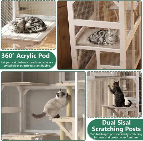 Vista 3 de Catio portátil de 63" con ruedas, recinto para gatos al aire libre