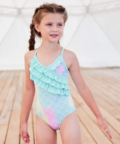 Vista 3 de HowJoJo - Traje de baño hawaiano de una pieza con volantes para niñas