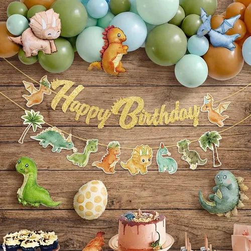 Vista 2 de Decoraciones de cumpleaños de dinosaurio, globos de cumpleaños
