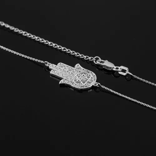 Vista 2 de Claddagh Gold Collar de protección Hamsa de plata de ley 925 con estrella judía de David