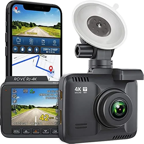 Vista 4 de ROVE R2-4K Dash Cam Grabadora de cámara con WiFi GPS para tablero de automóvil con UHD 2160P, pantalla IPS de 2.4", gran angular de 150°, WDR