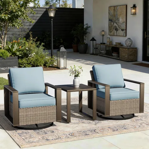 Vista 27 de Joyside - Sofá de mimbre para patio al aire libre, sofá de ratán de 3 plazas con cojines gruesos de olefina y reposabrazos rectangular con marco