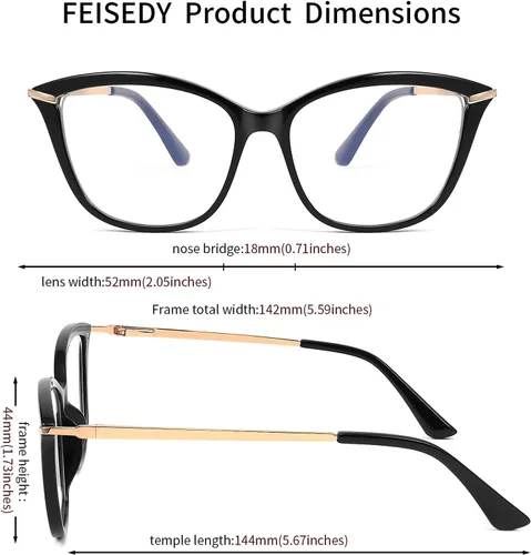 Vista 4 de FEISEDY - Gafas con bloqueo de luz azul para computadora, para mujer y hombre, marco Cateye TR90 B2772