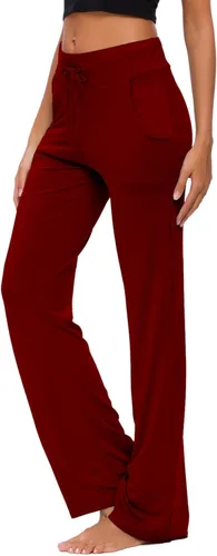 Vista 3 de Pantalones de yoga para mujer con bolsillos, pantalones de yoga holgados de pierna recta con cordón para yoga y correr, estilo casual