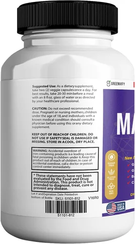 Vista 2 de MAROBRAIN MAX Suplemento de apoyo cerebral extra fuerte, 60 cápsulas, con mezcla de hierbas, vitaminas A C D complejo B, DHA, semilla de uva, bacopa