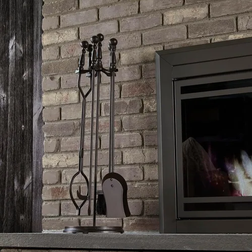 Vista 4 de Uniflame, F-1631, juego de herramientas de chimenea de bronce de 5 piezas con asas de bola