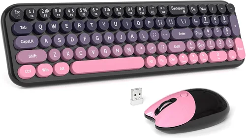 Vista 14 de MOFII Combo de teclado y mouse inalámbricos, teclado pequeño compacto con impresión grande, teclado retro de máquina de escribir de 2.4 GHz, mouse