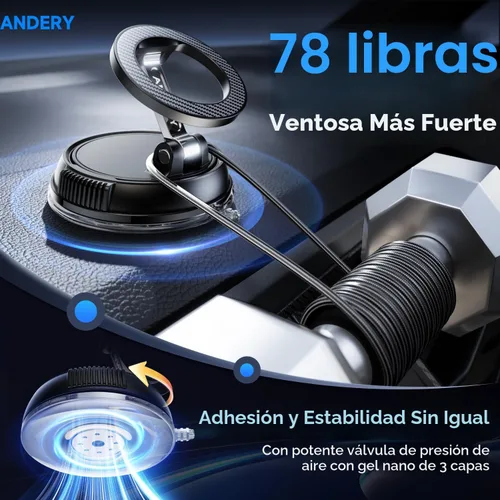 Vista 3 de ANDERY Soporte para teléfono de coche para Magsafe [78+LBS de succión más fuerte y 2400gf magnético] Montura de teléfono de coche ajustable en 360°