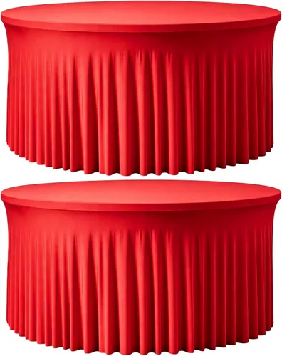 Vista 38 de Mantel redondo de 60 pulgadas en negro para mesas de 5 pies, funda de mesa ajustada de elastano con borde elástico y falda, lavable, sin arrugas