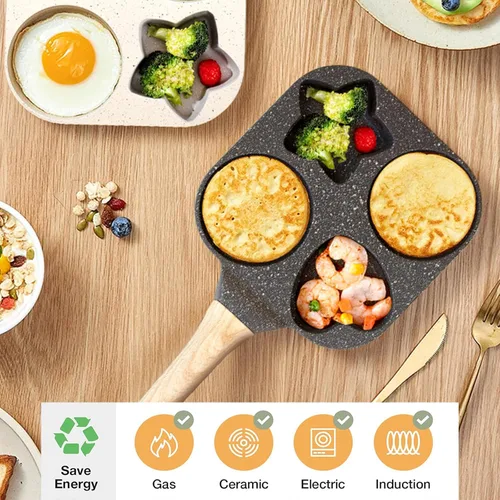 Vista 3 de JUSTUP Sartén antiadherente, sartén para huevos de 4 tazas, sartén dividida antiadherente, sartén de granito saludable de 7.5 pulgadas con mango