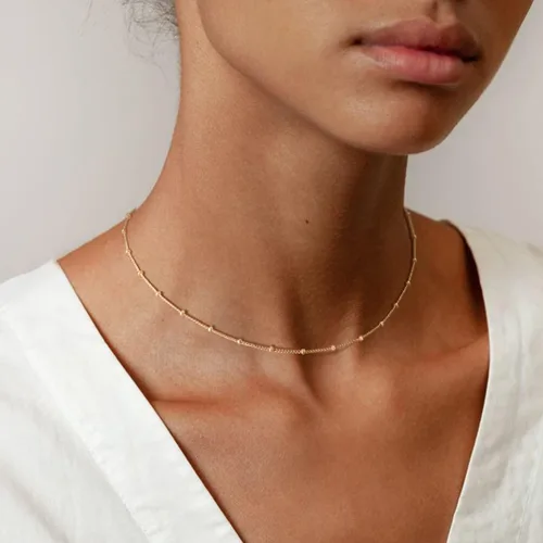 Vista 2 de MEVECCO - Delicada gargantilla y collar de cadena chapada en oro de 14 quilates, joyería de regalo para mujer