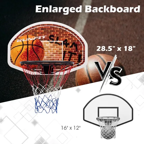 Vista 4 de Goplus Aro de baloncesto de 29 x 20 pulgadas, tablero de baloncesto portátil montado en la pared para deportes de interior y exterior, adecuado