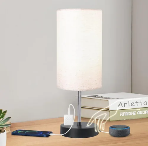 Vista 8 de Lámpara de mesa táctil para dormitorio, lámpara de noche regulable continua con puertos USB C+A y 3 temperaturas de color, luz de mesita de noche