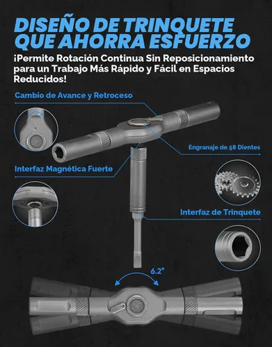 Vista 4 de SakerPlus - Juego de destornilladores magnéticos 42 en 1 con mango en T (gris)