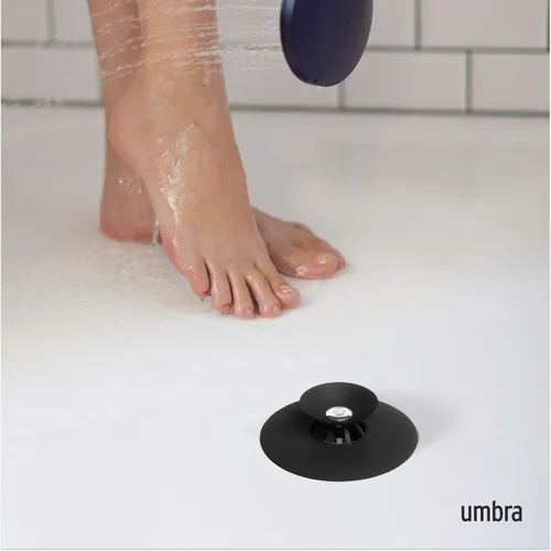 Vista 2 de Umbra Flex Hair Catcher, tapón de drenaje de ducha de doble propósito, 3 pulgadas, negro