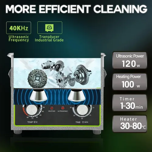 Vista 2 de ONEZILI Limpiador ultrasónico 3L, máquina de limpieza ultrasónica con transductores industriales, temporizador de 120 W, máquina de limpieza