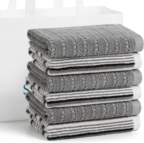 Vista 16 de SALAS Toallas de cocina premium para secar platos, toallas de cocina grandes de algodón, paños de felpa a rayas, juegos de toallas gruesas altamente