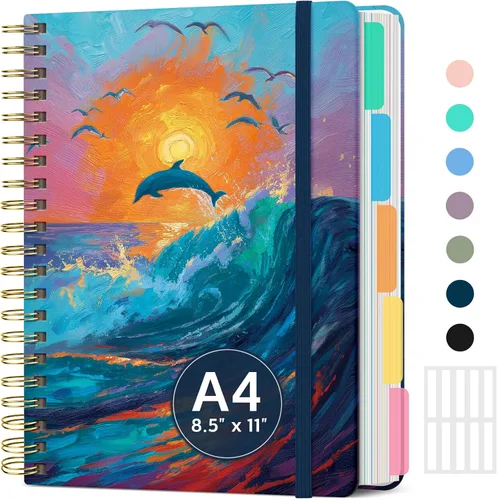 Vista 24 de Cuadernos grandes de espiral rayados para el trabajo con divisores y pestañas extraíbles, 8.5 x 11 pulgadas, bonito cuaderno de tapa dura de 5
