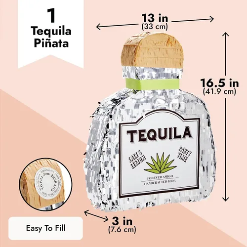 Vista 10 de Sparkle and Bash Forma de botella de tequila de piñata, pequeña, lámina plateada, 16.5 x 13 x 3 pulgadas, piñata para decoraciones de fiesta