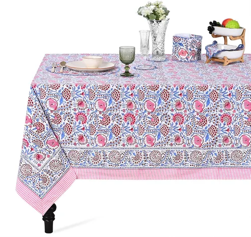 Vista 157 de Ridhi Mantel cuadrado con estampado de bloques de mano de caléndula ámbar