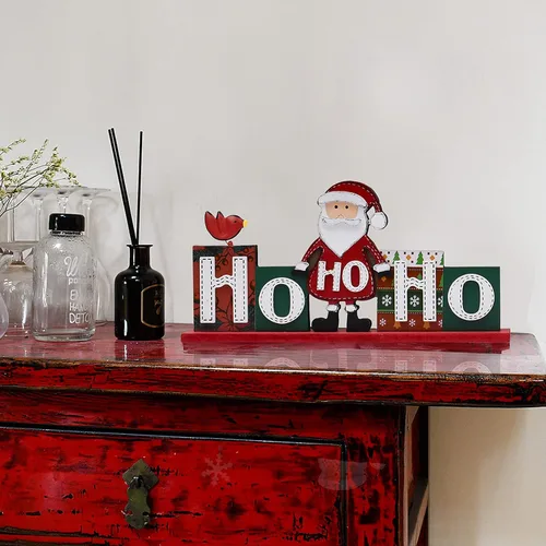 Vista 2 de Letrero de madera de Navidad HOHOHO Decoración de Papá Noel, decoración decorativa de madera con palabras HOHOHO, decoración rústica independiente