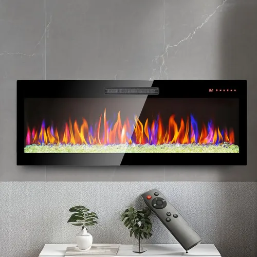 Vista 11 de Chimenea eléctrica ultrafina de 36 pulgadas, chimenea empotrada y montada en la pared, calentador de luz LED con control remoto, chimenea eléctrica