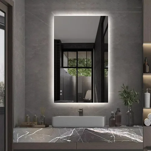 Vista 22 de Niccy Espejo LED de baño, 32"x20" pulgadas, rectangular, espejos de tocador para montar en la pared, con marco de metal, espejo inteligente
