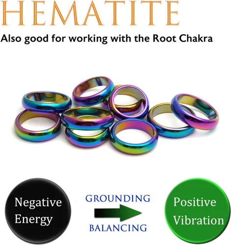 Vista 16 de Morchic - Anillos unisex de piedras de hematita, para equilibrar ansiedad, chakra raíz, (paquete de tamaños mixtos)