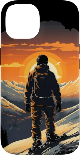 Vista 4 de Snowboarding Snowboard Snowboarder Mountain Sunset Case for iPhone 17