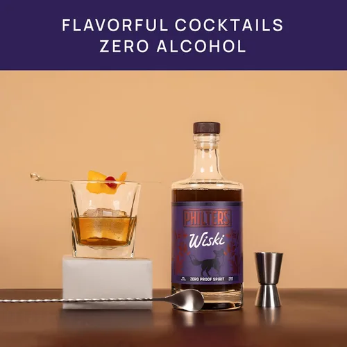 Vista 5 de Philters Wiski sin alcohol, alcohol de whisky a prueba cero, bebida alternativa hecha en Estados Unidos, todos los sabores naturales, 25 onzas