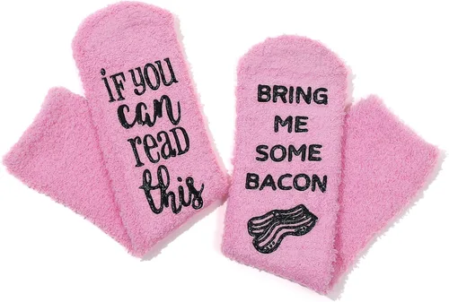 Vista 33 de CHANGGER Calcetines unisex con texto en inglés "If You Can Read This Bring Me Some Fuzzy Funny Saying Crew Socks Christmas Unisex Gift