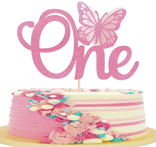 Vista 12 de Rsstarxi 1 paquete de decoración de pastel de mariposa Oh Baby con purpurina para baby shower, decoración de pastel de mariposa para revelación